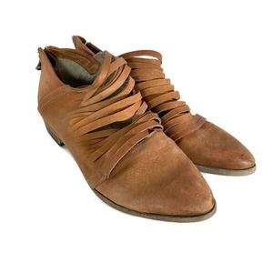 Free People Lost Valley Tan Leather Strappy Ankle Boots Sz 38 Boho Brown READ